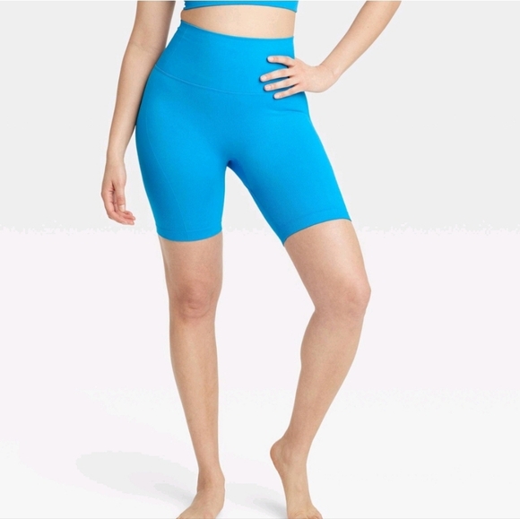 Women's Seamless High-Rise Rib Bike Shorts 6" - All In Motion Blue S - Picture 1 of 15